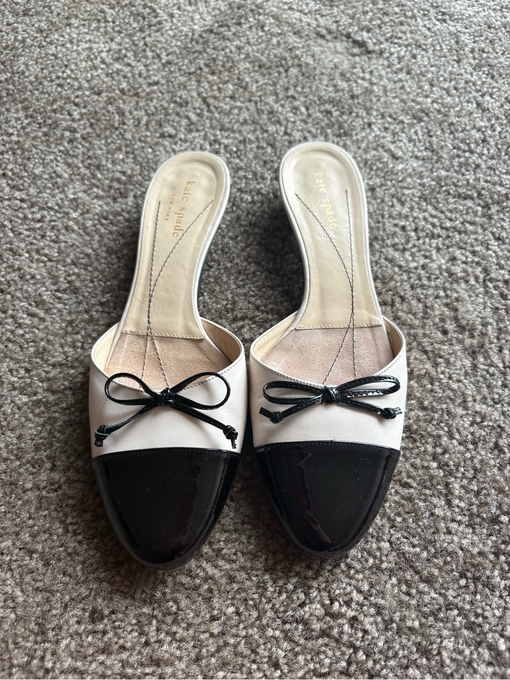 kate spade Two-Tone Black and Cream Bow Mules